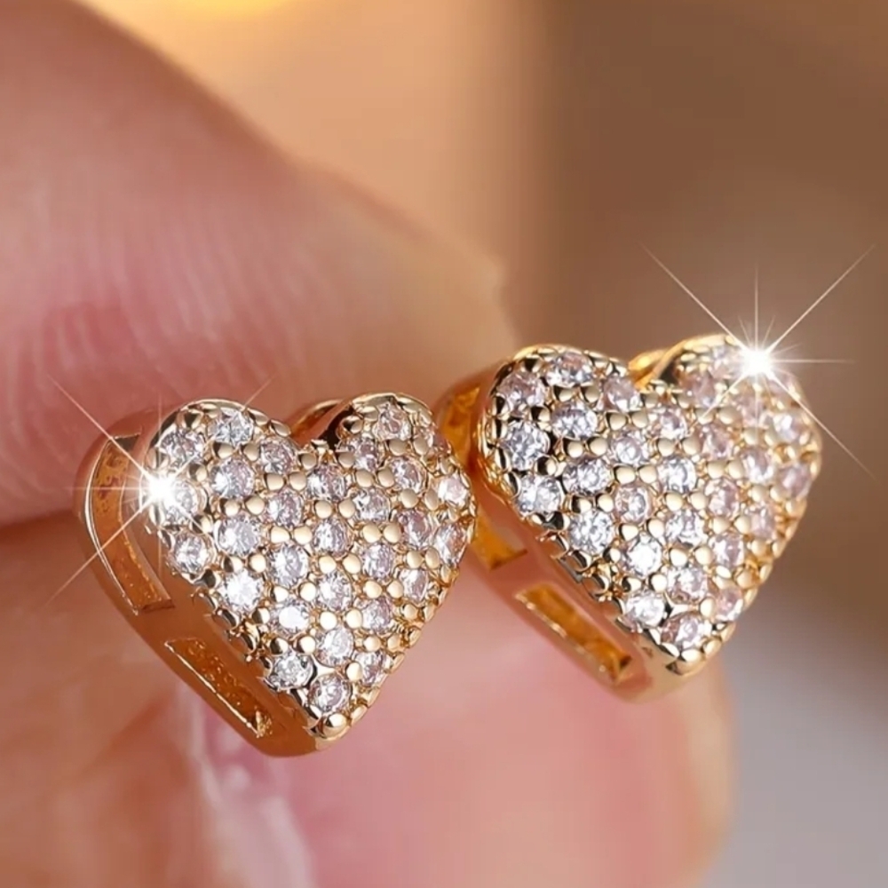 Elegant Gold Heart Stud Earrings